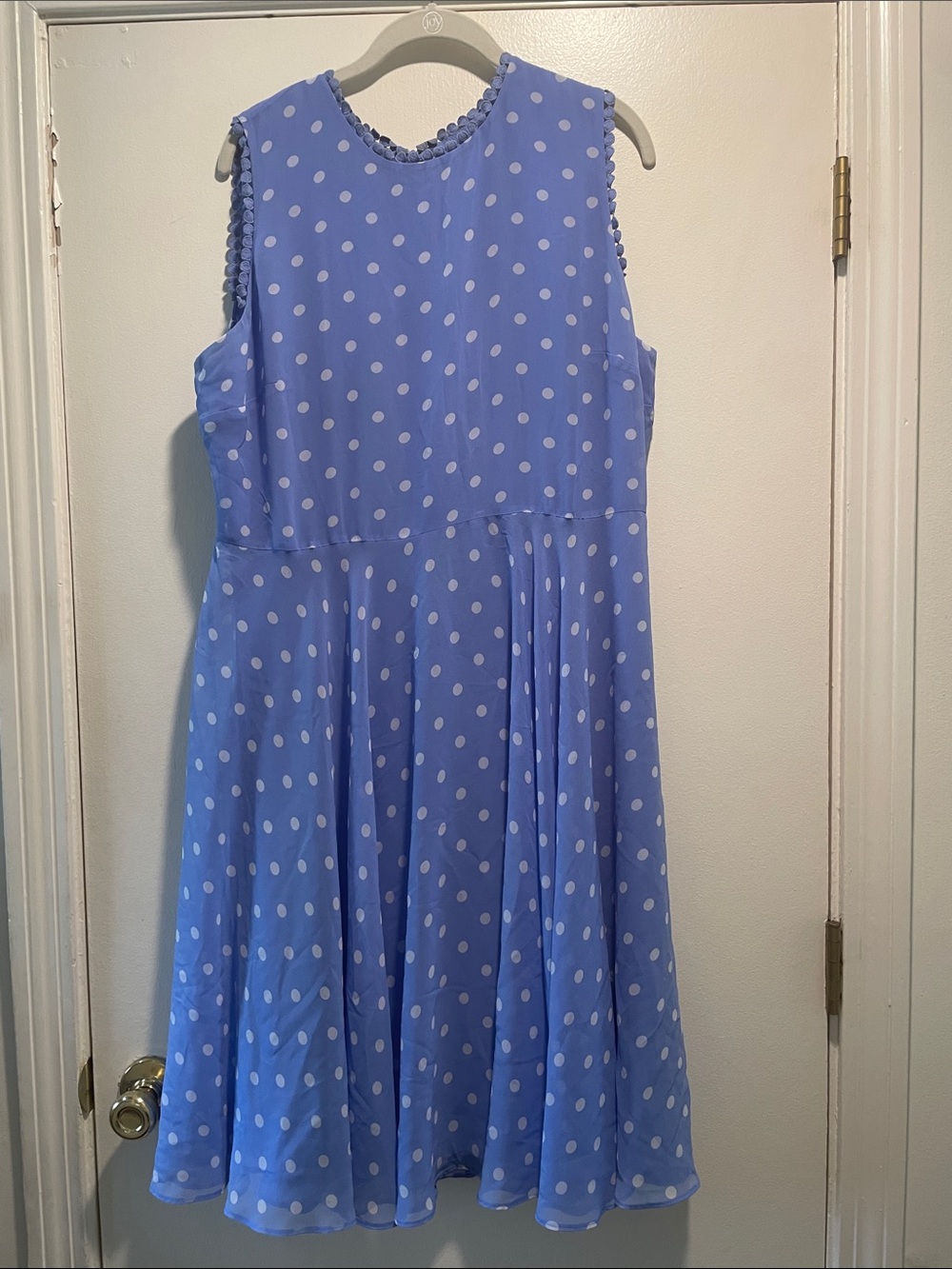 Hobbs of London Priya Fit Flare Blue Polka Dot Midi Dress Detail Trim